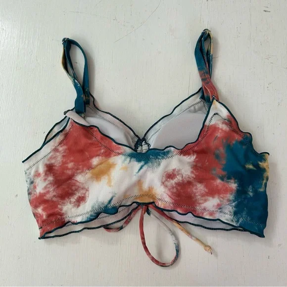 Tie-Dye Ruched Bow Front Swim Bralette Padded Adjustable Swim Top - Picture 3 of 4